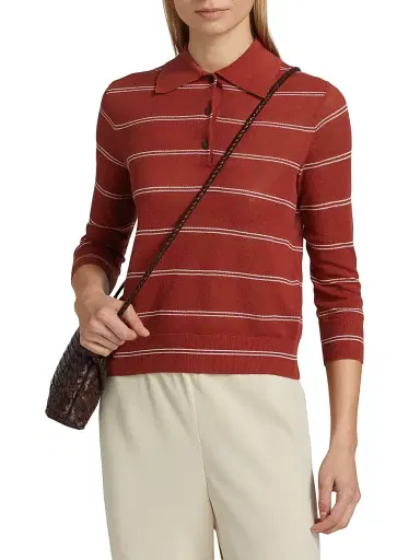 Vince Women's Striped Pique Cotton Polo Tee | Thumbnail 3 Vince Women's Striped Pique Cotton Polo Tee | Thumbnail 3
