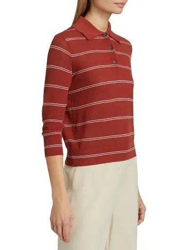 Vince Women's Striped Pique Cotton Polo Tee | Thumbnail 4 Vince Women's Striped Pique Cotton Polo Tee | Thumbnail 4