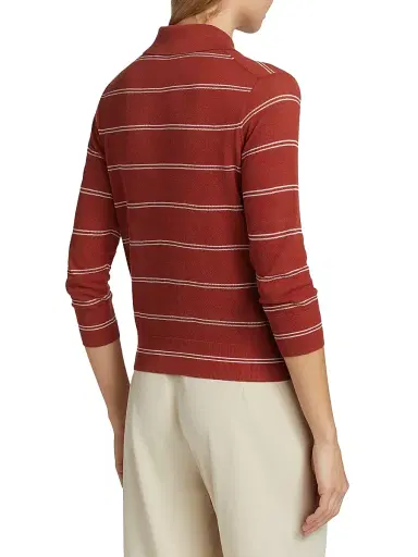 Vince Women's Striped Pique Cotton Polo Tee | Thumbnail 5 Vince Women's Striped Pique Cotton Polo Tee | Thumbnail 5
