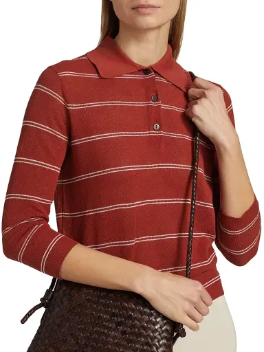 Vince Women's Striped Pique Cotton Polo Tee | Thumbnail 6 Vince Women's Striped Pique Cotton Polo Tee | Thumbnail 6