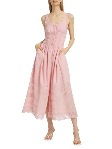 LoveShackFancy Women's Wishing Well Victori Santelle Midi-Dress - Cherry Pink | Thumbnail 2 LoveShackFancy Women's Wishing Well Victori Santelle Midi-Dress - Cherry Pink | Thumbnail 2