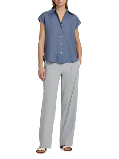 Vince Women's Linen Cap-Sleeve Blouse - Azul | Thumbnail 2 Vince Women's Linen Cap-Sleeve Blouse - Azul | Thumbnail 2