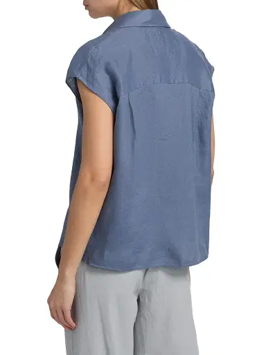 Vince Women's Linen Cap-Sleeve Blouse - Azul | Thumbnail 5 Vince Women's Linen Cap-Sleeve Blouse - Azul | Thumbnail 5