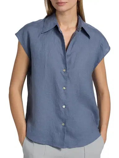 Vince Women's Linen Cap-Sleeve Blouse - Azul | Thumbnail 6 Vince Women's Linen Cap-Sleeve Blouse - Azul | Thumbnail 6