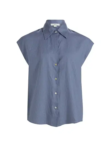 Vince Women's Linen Cap-Sleeve Blouse - Azul | Thumbnail 1 Vince Women's Linen Cap-Sleeve Blouse - Azul | Thumbnail 1