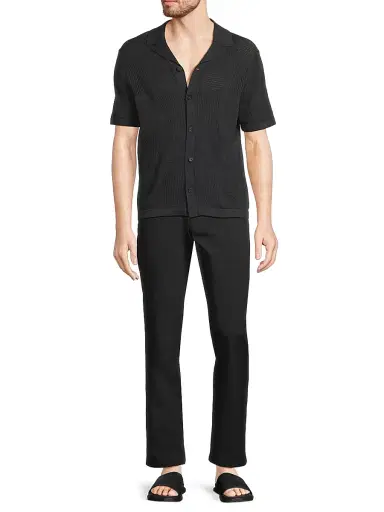 Vince Men's Cotton Pointelle-Knit Camp Shirt - Light Coastal - Size Small | Thumbnail 2 Vince Men's Cotton Pointelle-Knit Camp Shirt - Light Coastal - Size Small | Thumbnail 2