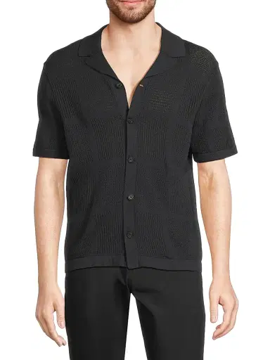 Vince Men's Cotton Pointelle-Knit Camp Shirt - Light Coastal - Size Small | Thumbnail 3 Vince Men's Cotton Pointelle-Knit Camp Shirt - Light Coastal - Size Small | Thumbnail 3