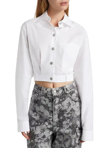 Moschino Jeans Women's Poplin Button-Up Crop Blouse - White | Thumbnail 3 Moschino Jeans Women's Poplin Button-Up Crop Blouse - White | Thumbnail 3
