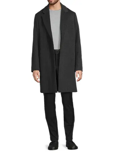 Vince Men's Notch Lapel Wool-Blend Coat - Charcoal | Thumbnail 2 Vince Men's Notch Lapel Wool-Blend Coat - Charcoal | Thumbnail 2