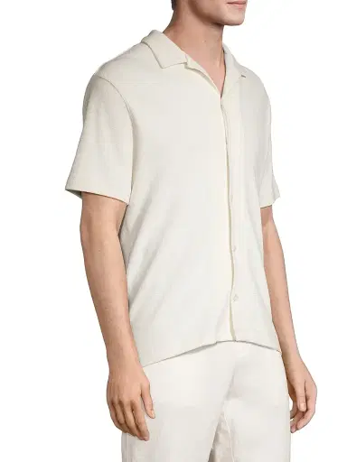 Vince Men's Bouclé Button-Front Camp Shirt - Bone | Thumbnail 4 Vince Men's Bouclé Button-Front Camp Shirt - Bone | Thumbnail 4