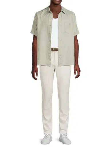 Vince Men's Linen Short-Sleeve Button-Front Shirt - Matcha | Thumbnail 2 Vince Men's Linen Short-Sleeve Button-Front Shirt - Matcha | Thumbnail 2