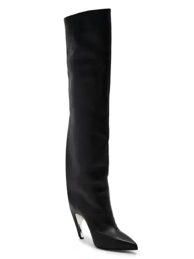 Alexander McQueen Women's Armadillo 105MM Leather Thigh-High Boots - Black Silver | Thumbnail 1 Alexander McQueen Women's Armadillo 105MM Leather Thigh-High Boots - Black Silver | Thumbnail 1