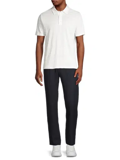 Vince Men's Linen Polo Shirt - Optic White | Thumbnail 2 Vince Men's Linen Polo Shirt - Optic White | Thumbnail 2