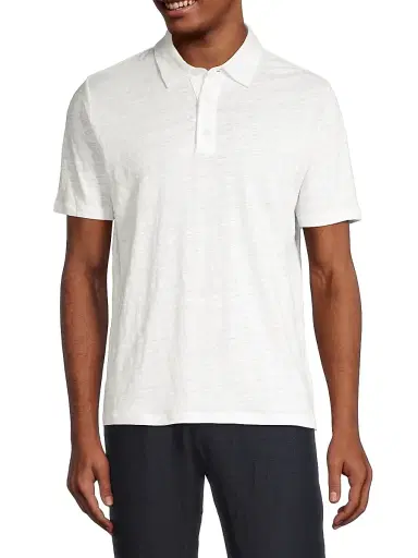Vince Men's Linen Polo Shirt - Optic White | Thumbnail 3 Vince Men's Linen Polo Shirt - Optic White | Thumbnail 3