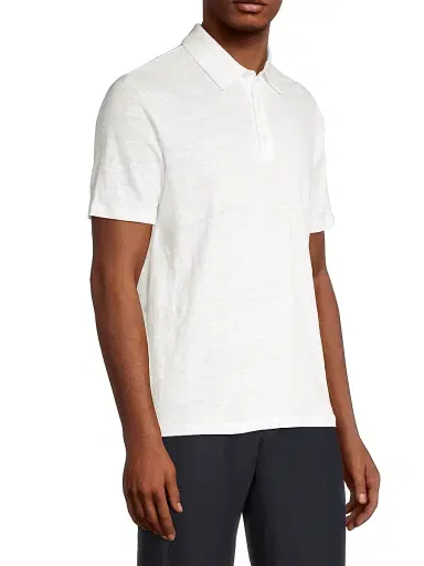 Vince Men's Linen Polo Shirt - Optic White | Thumbnail 4 Vince Men's Linen Polo Shirt - Optic White | Thumbnail 4