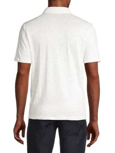 Vince Men's Linen Polo Shirt - Optic White | Thumbnail 5 Vince Men's Linen Polo Shirt - Optic White | Thumbnail 5