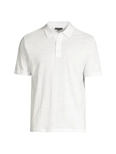 Vince Men's Linen Polo Shirt - Optic White | Thumbnail 1 Vince Men's Linen Polo Shirt - Optic White | Thumbnail 1