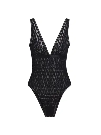 Wolford Women's Sheer Logo Bodysuit - Black | Thumbnail 1 Wolford Women's Sheer Logo Bodysuit - Black | Thumbnail 1