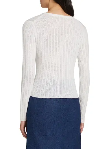 Vince Women's Pointelle Wool-Blend V-Neck Sweater - Off White | Thumbnail 5 Vince Women's Pointelle Wool-Blend V-Neck Sweater - Off White | Thumbnail 5