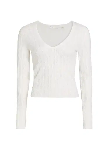 Vince Women's Pointelle Wool-Blend V-Neck Sweater - Off White | Thumbnail 1 Vince Women's Pointelle Wool-Blend V-Neck Sweater - Off White | Thumbnail 1