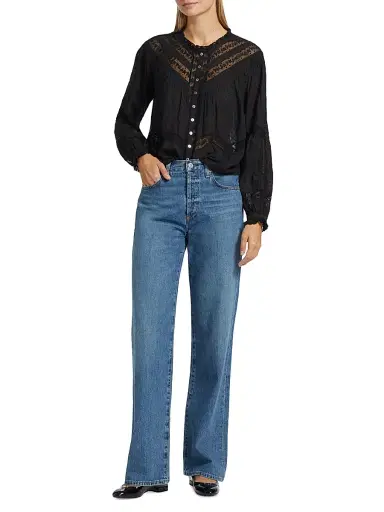 LoveShackFancy Women's Ballet of Blooms Ravelle Blouse - Black | Thumbnail 2 LoveShackFancy Women's Ballet of Blooms Ravelle Blouse - Black | Thumbnail 2