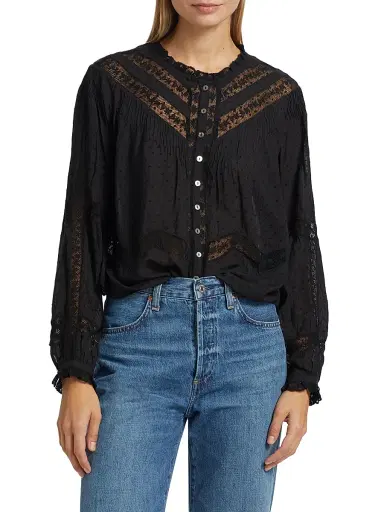 LoveShackFancy Women's Ballet of Blooms Ravelle Blouse - Black | Thumbnail 3 LoveShackFancy Women's Ballet of Blooms Ravelle Blouse - Black | Thumbnail 3