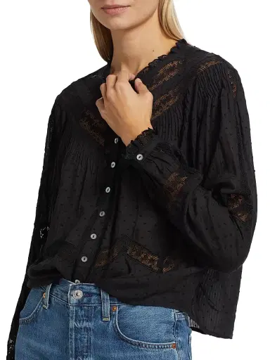 LoveShackFancy Women's Ballet of Blooms Ravelle Blouse - Black | Thumbnail 6 LoveShackFancy Women's Ballet of Blooms Ravelle Blouse - Black | Thumbnail 6