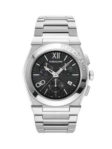 FERRAGAMO Men's Vega Chrono Stainless Steel Bracelet Watch/42MM - Silver Black | Thumbnail 1 FERRAGAMO Men's Vega Chrono Stainless Steel Bracelet Watch/42MM - Silver Black | Thumbnail 1