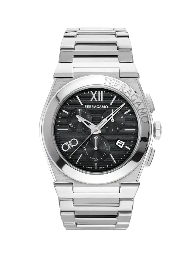 Men's Vega Chrono Stainless Steel Bracelet Watch/42MM - Silver Black Men's Vega Chrono Stainless Steel Bracelet Watch/42MM - Silver Black