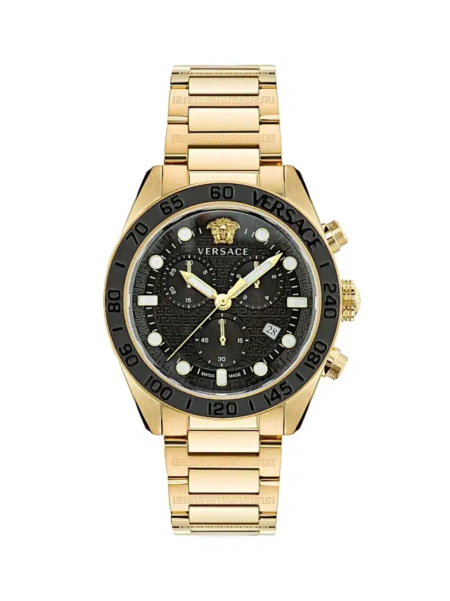 Men's Greca Dome Chrono IP Yellow Gold Bracelet Watch - Gold Black Men's Greca Dome Chrono IP Yellow Gold Bracelet Watch - Gold Black