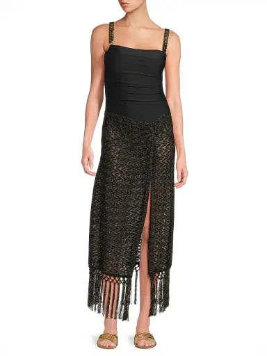 Ramy Brook Women's Gaia Zig-Zag Metallic Tassel Midi-Skirt - Black Gold Zig Zag | Thumbnail 2 Ramy Brook Women's Gaia Zig-Zag Metallic Tassel Midi-Skirt - Black Gold Zig Zag | Thumbnail 2