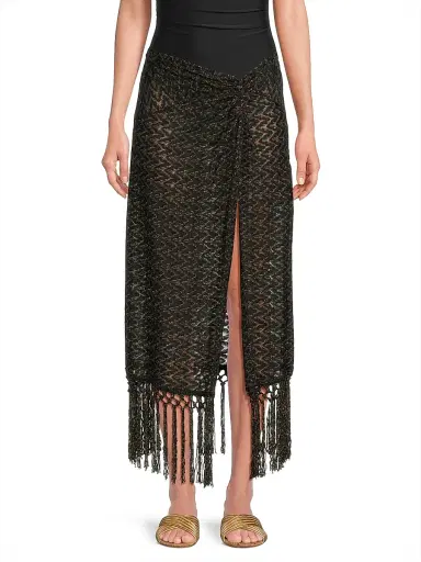 Ramy Brook Women's Gaia Zig-Zag Metallic Tassel Midi-Skirt - Black Gold Zig Zag | Thumbnail 3 Ramy Brook Women's Gaia Zig-Zag Metallic Tassel Midi-Skirt - Black Gold Zig Zag | Thumbnail 3