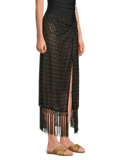 Ramy Brook Women's Gaia Zig-Zag Metallic Tassel Midi-Skirt - Black Gold Zig Zag | Thumbnail 4 Ramy Brook Women's Gaia Zig-Zag Metallic Tassel Midi-Skirt - Black Gold Zig Zag | Thumbnail 4