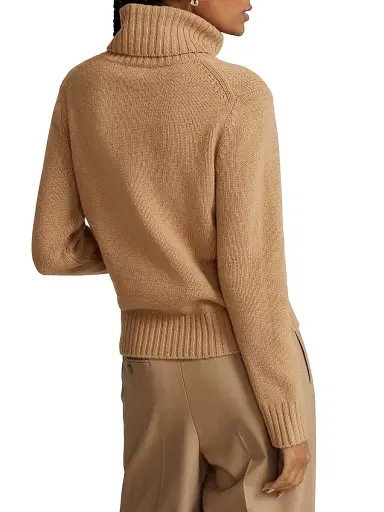 Polo Ralph Lauren Women's Wool Turtleneck Sweater - Collection Camel Melange | Thumbnail 4 Polo Ralph Lauren Women's Wool Turtleneck Sweater - Collection Camel Melange | Thumbnail 4