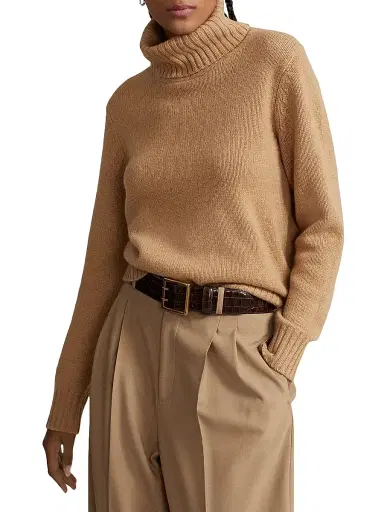 Polo Ralph Lauren Women's Wool Turtleneck Sweater - Collection Camel Melange | Thumbnail 5 Polo Ralph Lauren Women's Wool Turtleneck Sweater - Collection Camel Melange | Thumbnail 5