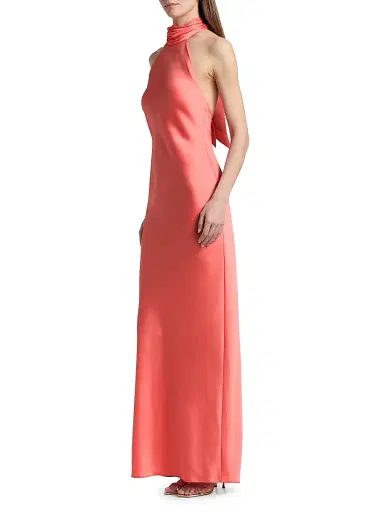Ramy Brook Women's Tatiana High-Neck Satin Gown - Coral | Thumbnail 4 Ramy Brook Women's Tatiana High-Neck Satin Gown - Coral | Thumbnail 4