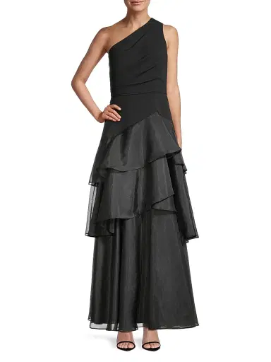 Aidan Mattox Women's One-Shoulder Tiered Gown - Black | Thumbnail 2 Aidan Mattox Women's One-Shoulder Tiered Gown - Black | Thumbnail 2