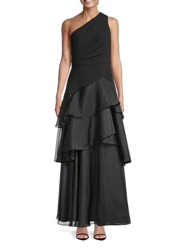 Aidan Mattox Women's One-Shoulder Tiered Gown - Black | Thumbnail 3 Aidan Mattox Women's One-Shoulder Tiered Gown - Black | Thumbnail 3