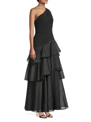 Aidan Mattox Women's One-Shoulder Tiered Gown - Black | Thumbnail 4 Aidan Mattox Women's One-Shoulder Tiered Gown - Black | Thumbnail 4