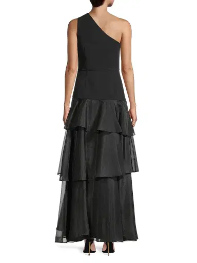 Aidan Mattox Women's One-Shoulder Tiered Gown - Black | Thumbnail 5 Aidan Mattox Women's One-Shoulder Tiered Gown - Black | Thumbnail 5