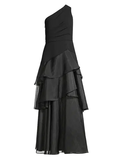 Aidan Mattox Women's One-Shoulder Tiered Gown - Black | Thumbnail 1 Aidan Mattox Women's One-Shoulder Tiered Gown - Black | Thumbnail 1