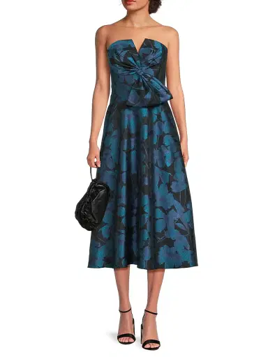 Aidan Mattox Women's Floral Jacquard Midi-Dress - Blue Multi | Thumbnail 2 Aidan Mattox Women's Floral Jacquard Midi-Dress - Blue Multi | Thumbnail 2