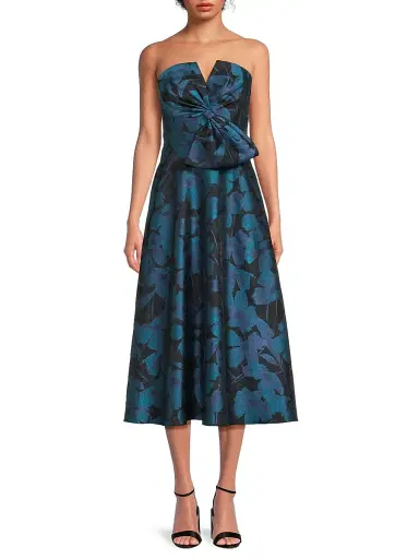 Aidan Mattox Women's Floral Jacquard Midi-Dress - Blue Multi | Thumbnail 3 Aidan Mattox Women's Floral Jacquard Midi-Dress - Blue Multi | Thumbnail 3
