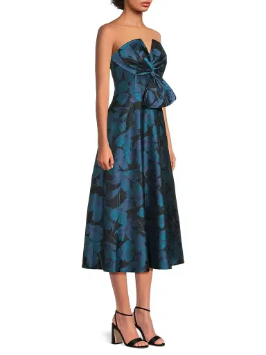 Aidan Mattox Women's Floral Jacquard Midi-Dress - Blue Multi | Thumbnail 4 Aidan Mattox Women's Floral Jacquard Midi-Dress - Blue Multi | Thumbnail 4