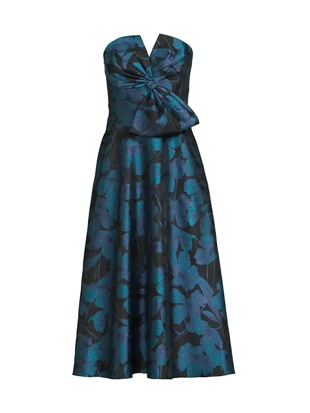 Women's Floral Jacquard Midi-Dress - Blue Multi Women's Floral Jacquard Midi-Dress - Blue Multi