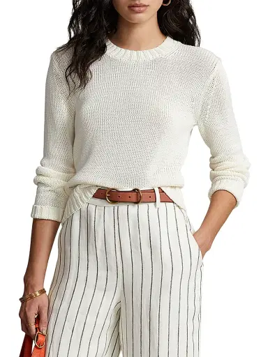 Polo Ralph Lauren Women's Cotton Shaker-Stitch Sweater - White | Thumbnail 8 Polo Ralph Lauren Women's Cotton Shaker-Stitch Sweater - White | Thumbnail 8