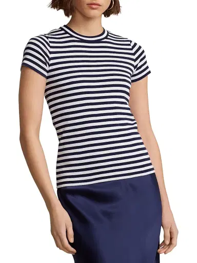 Polo Ralph Lauren Women's Stripe Rib-Knit Cotton T-Shirt | Thumbnail 3 Polo Ralph Lauren Women's Stripe Rib-Knit Cotton T-Shirt | Thumbnail 3