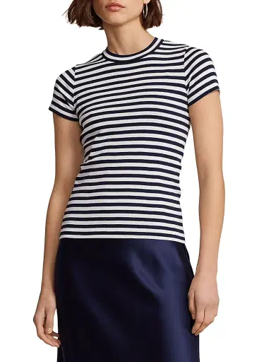 Polo Ralph Lauren Women's Stripe Rib-Knit Cotton T-Shirt | Thumbnail 6 Polo Ralph Lauren Women's Stripe Rib-Knit Cotton T-Shirt | Thumbnail 6