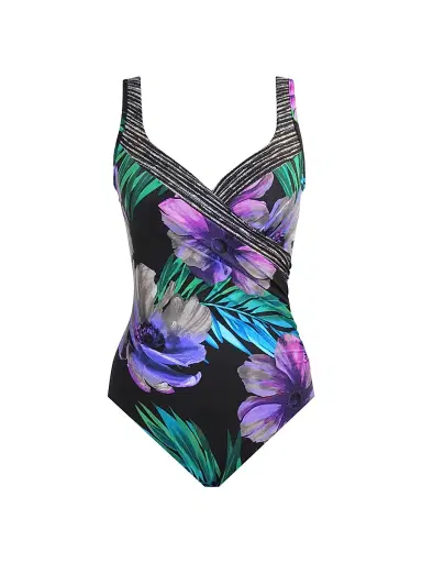 Miraclesuit Swim Women's Flora Aura Its A Wrap One-Piece Swimsuit - Black Multi - Size 14 | Thumbnail 1 Miraclesuit Swim Women's Flora Aura Its A Wrap One-Piece Swimsuit - Black Multi - Size 14 | Thumbnail 1