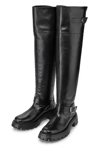 Stuart Weitzman Women's Emerson 50MM Buckle-Accented Leather Tall Boots - Black | Thumbnail 4 Stuart Weitzman Women's Emerson 50MM Buckle-Accented Leather Tall Boots - Black | Thumbnail 4